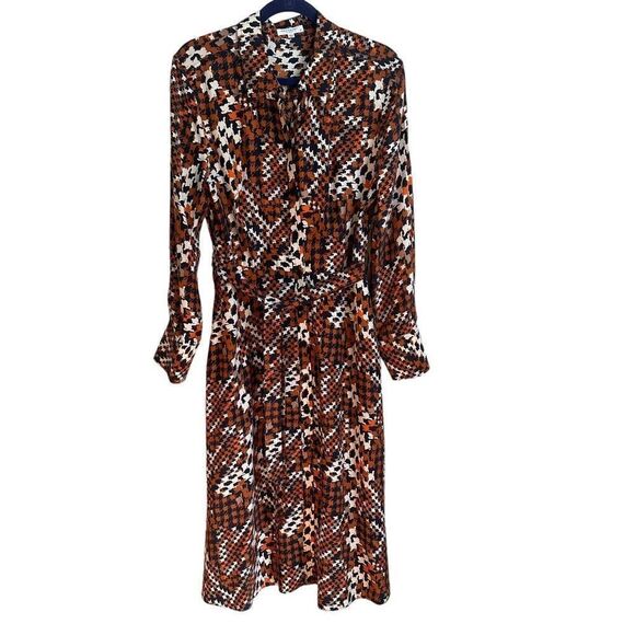 Equipment Femme Women's Orange Relle Long-Sleeve Button Silk Shirtdress Size 12 - Picture 1 of 11